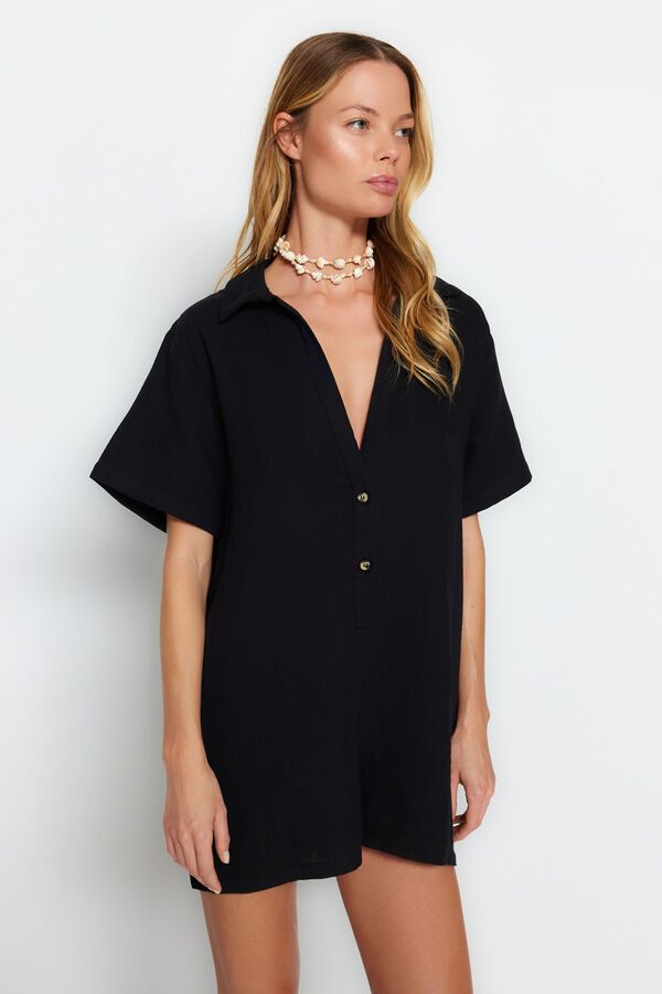 Trendyol Relaxed cut muslin mini overalls black