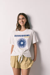Women'secret Kurzer Baumwoll-Pyjama Santorini Naturwei&szlig;