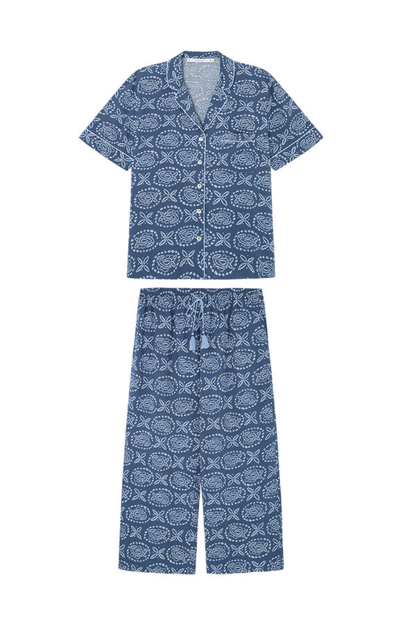 Womensecret Pyjama Hemdlook Caprihose Paisley Blau  Blau