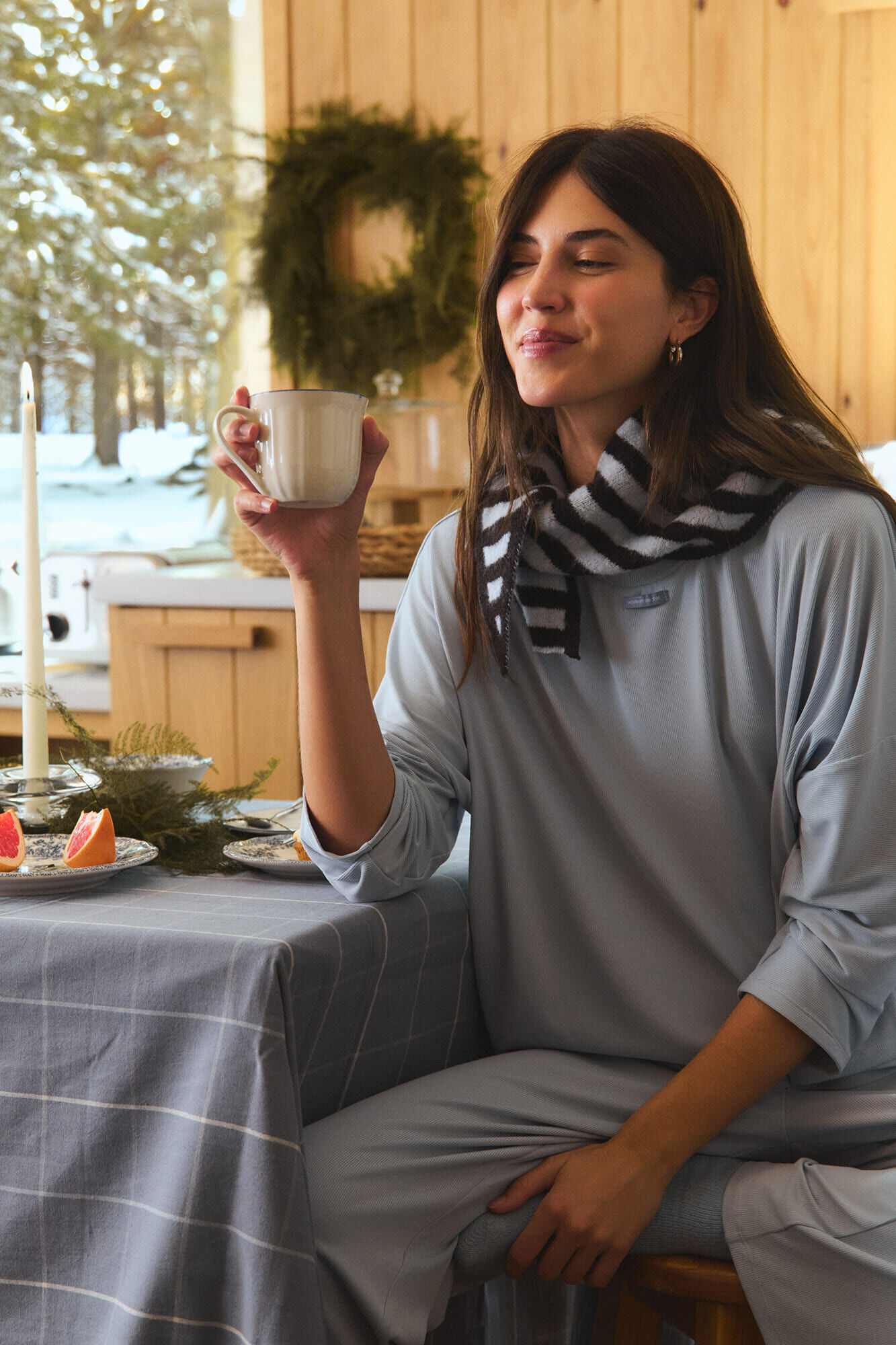 Women'secret Blue ribbed long pyjamas
