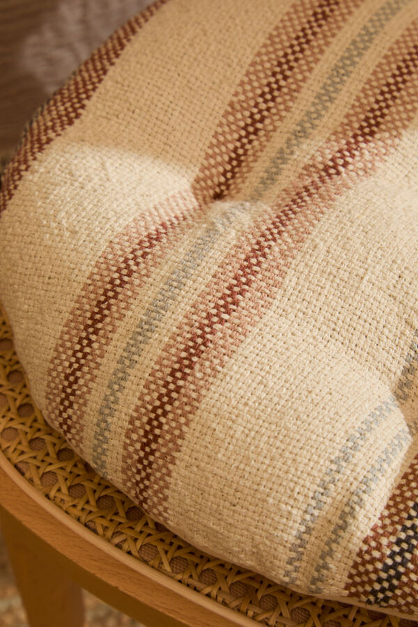 Calma House Almofada redonda riscas para cadeira em tons terrosos Peru vermelho