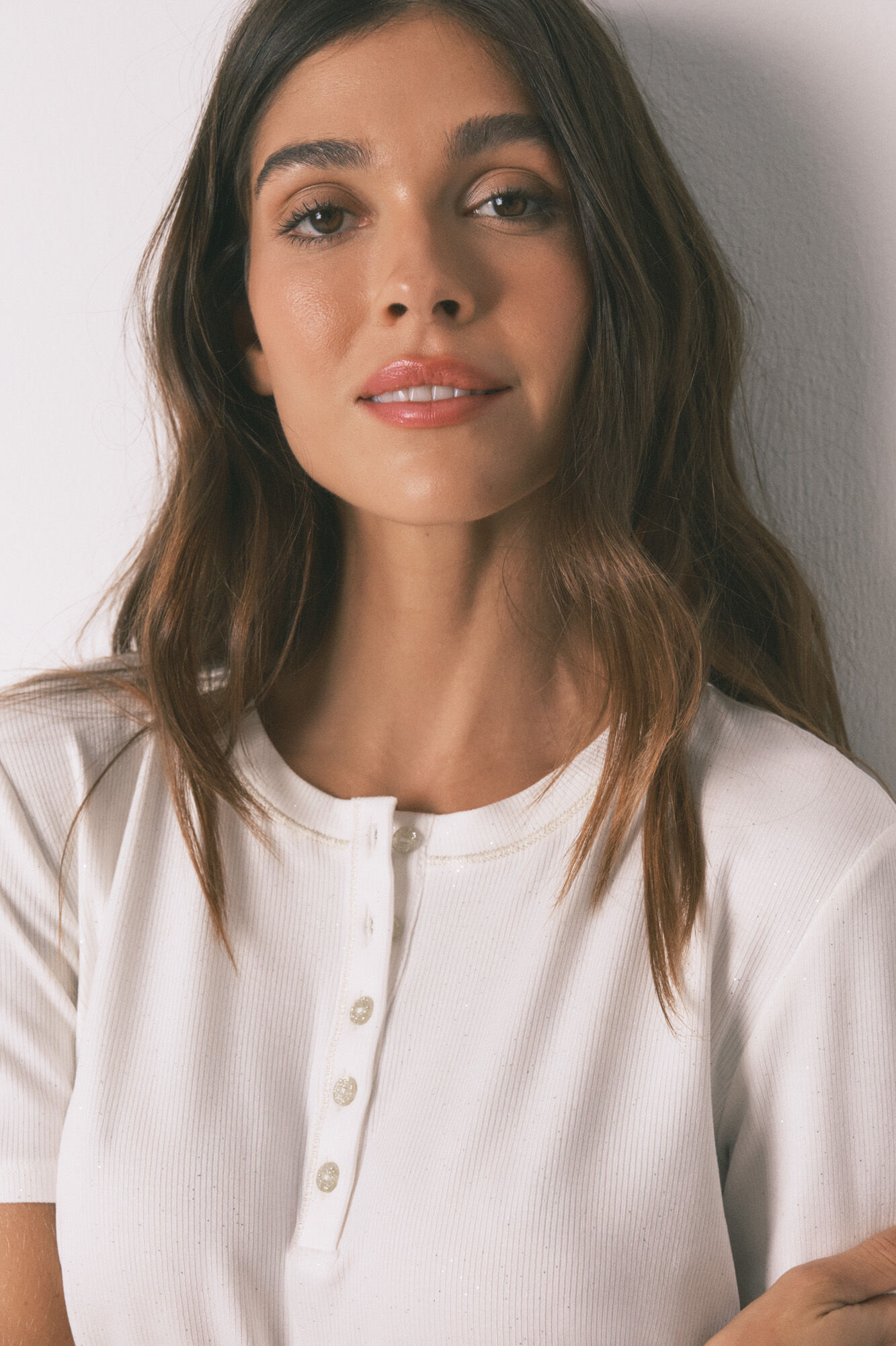 Women'secret Glossy white viscose short sleeve T-shirt