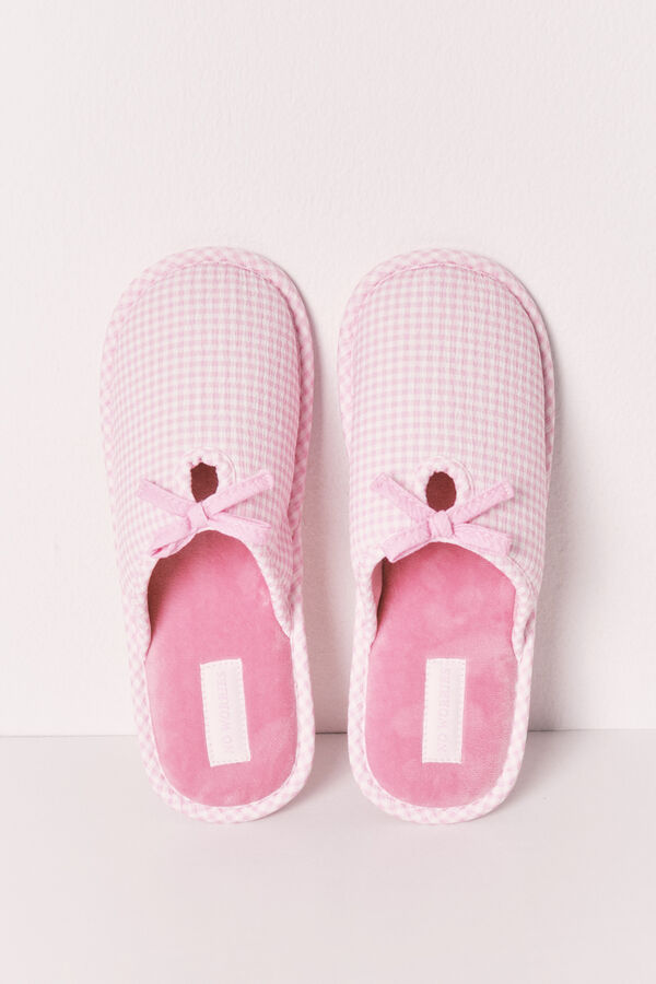 Women'secret Pink gingham print bow slippers pink