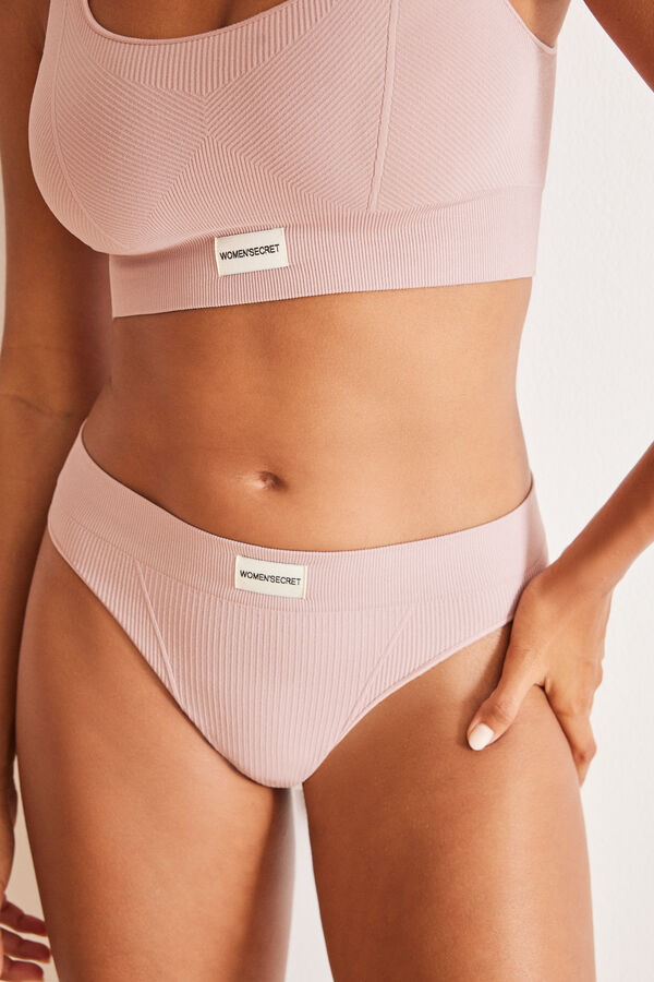 Womensecret Tanga canalé rosa seamless rosa