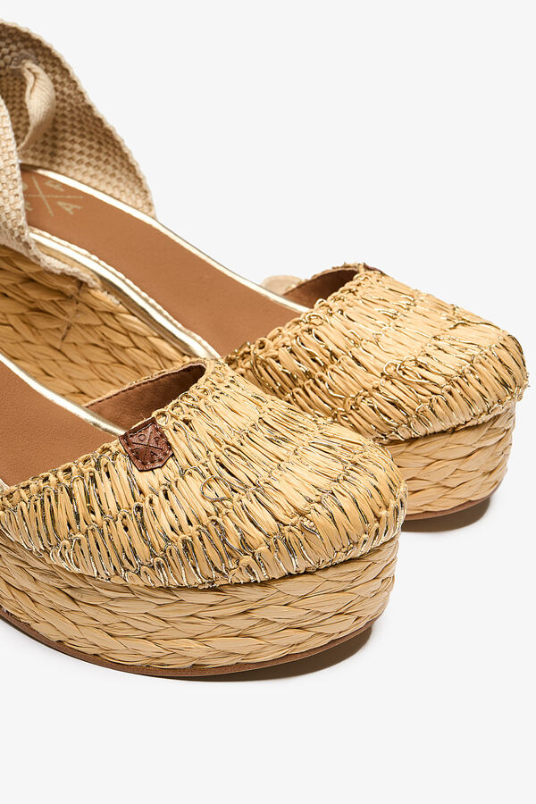 Popa Zushi raffia low wedge sandal printed