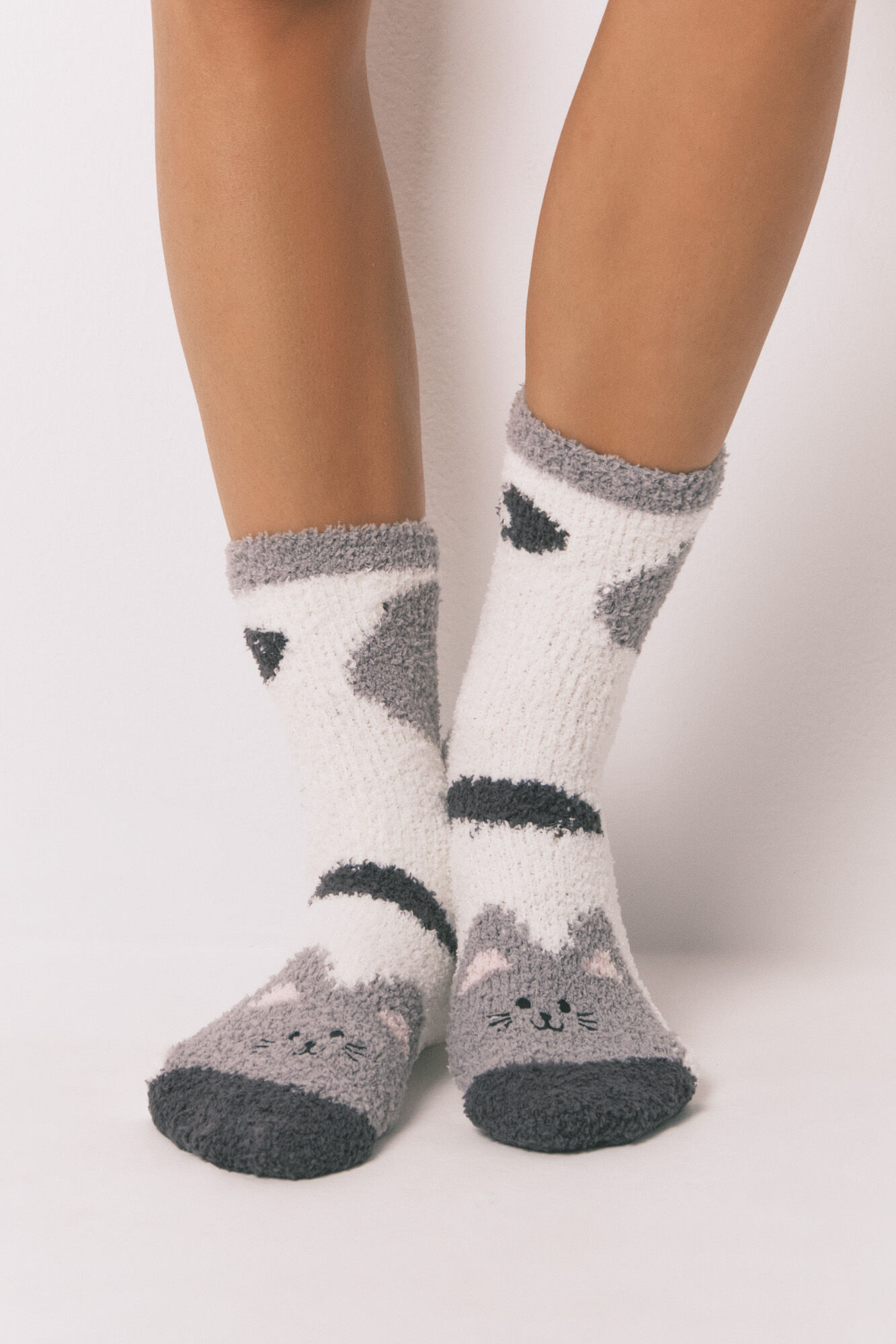 Women'secret Calcetines largos gato gris 