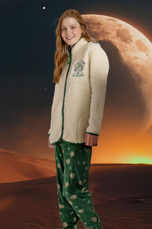 Admas Women's baby Yoda Mandalorian short shearling robe barna