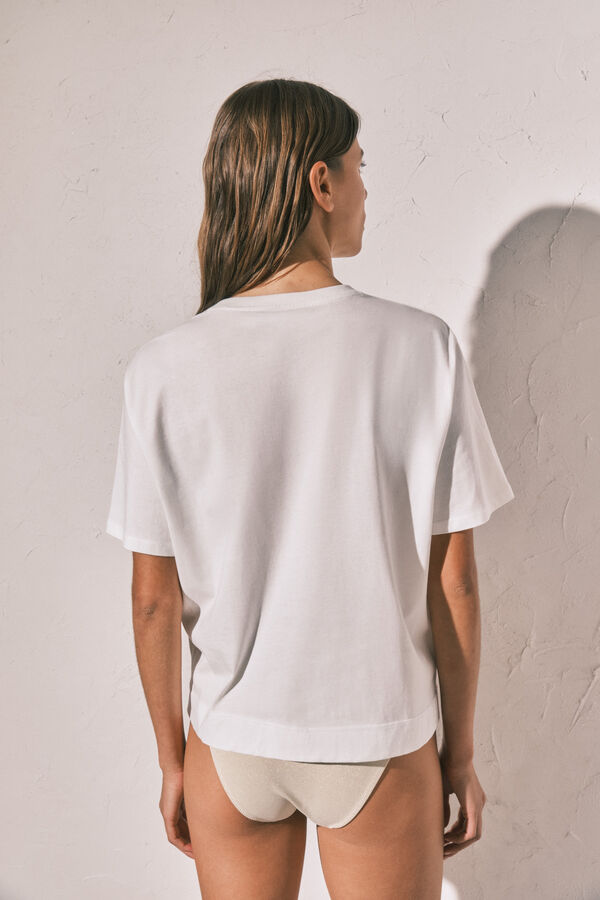 Women'secret Camiseta oversize algod&oacute;n blanco marfil