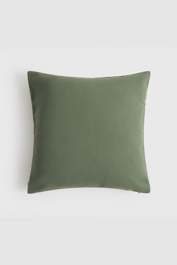 Textura Cotton cushion case with embroidered leaves green