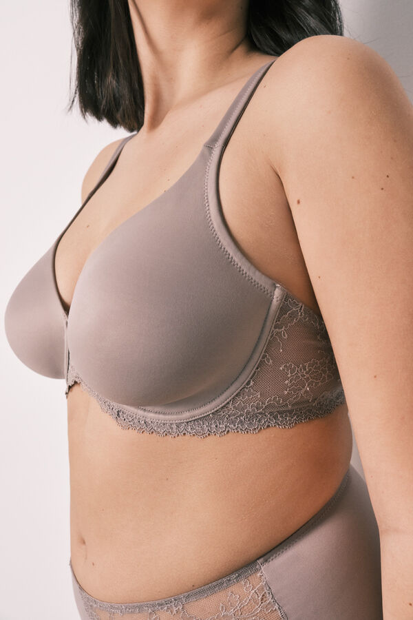 Women'secret Sujetador reductor microfibra y encaje beige REAL nude