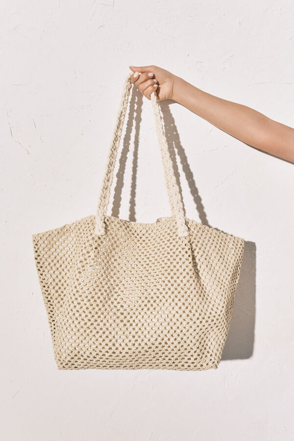 Women'secret Rafia beach shopper bag nude