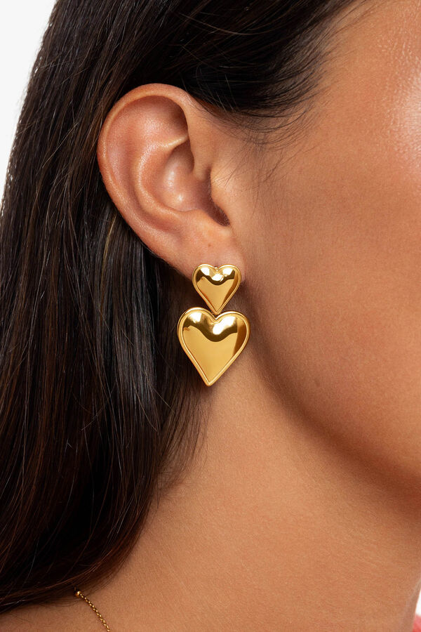 Womensecret Double Heart gold-plated steel earrings Žuta