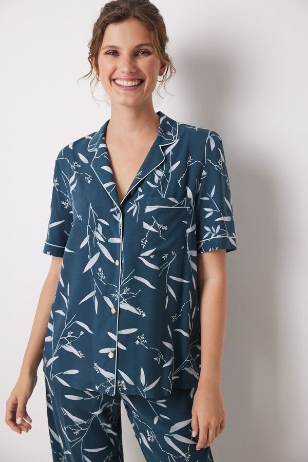 Womensecret Viscose shirt pajamas with green leaves green