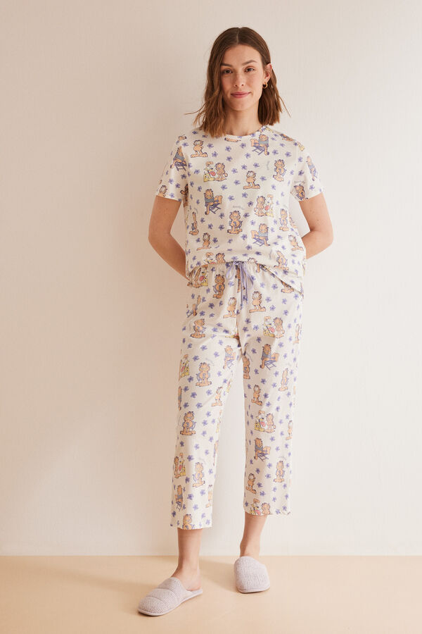 Womensecret Garfield-mintás pizsama, 100% pamutból bézs