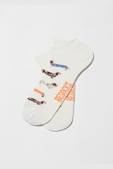 Besocks Calcetines tobilleros perritos algod&oacute;n org&aacute;nico marfil