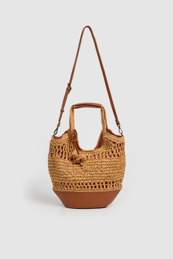 Pepe Jeans Rafia crossbody tote bag with handles mink