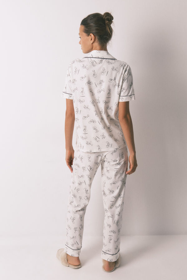 Women'secret Pijama camisero largo 100% algodón blanco Piolín blanco