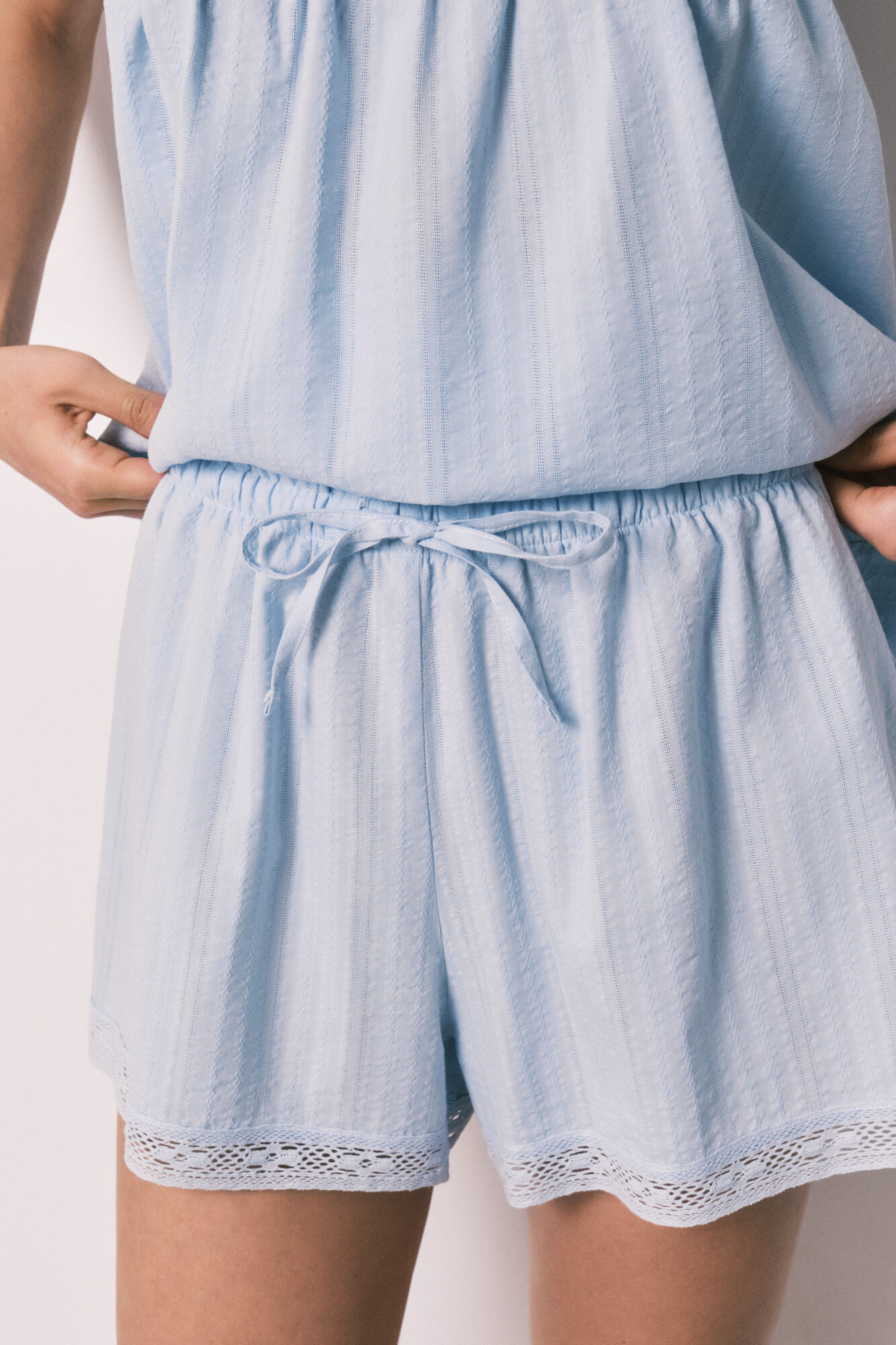 Women'secret Blue cotton lace short pyjamas