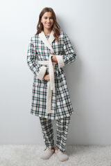 Women'secret Plaid faux fur long robe beige