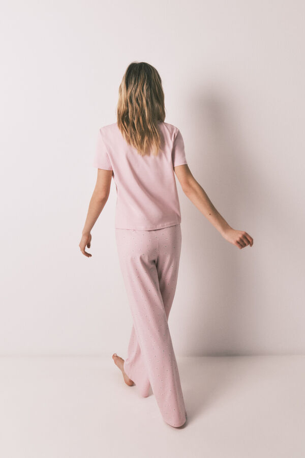 HI&BYE Pink cotton mini floral print long pyjamas pink