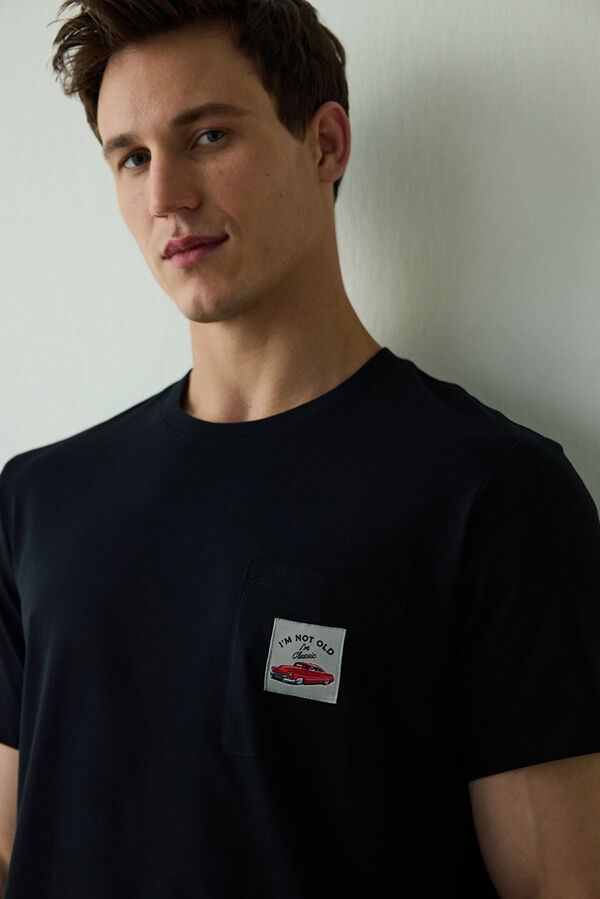 Penti Conjunto de pijama de manga calções com slogan masculino Car preto