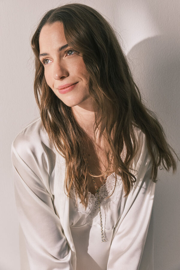 Women'secret Beige satin long robe beige