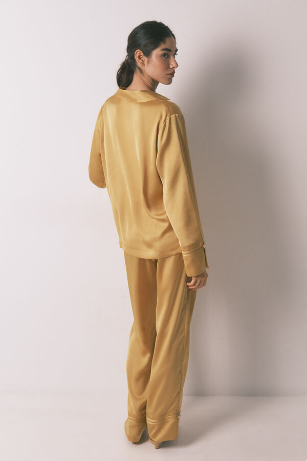 Women'secret Long mustard satin classic pyjamas printed