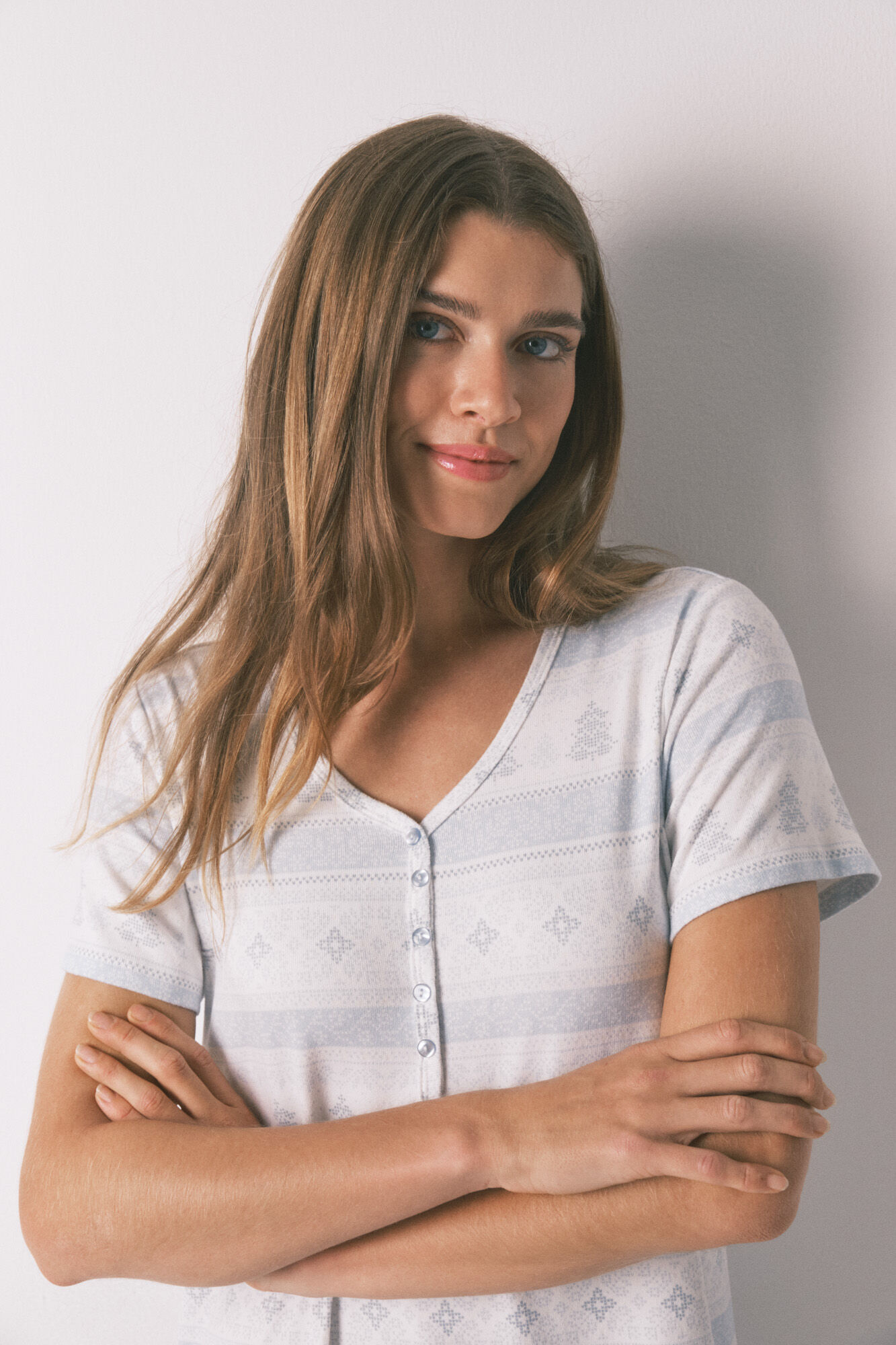 Women'secret Mekana pleten spavaćica midi dužine sa printom na borduri