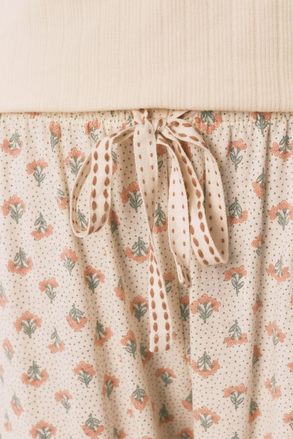 Women'secret Yellow cotton floral print long pyjamas beige