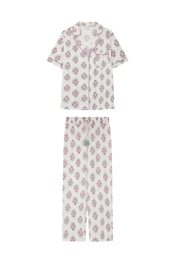 Womensecret Pijama camisero manga corta Capri flores blanco