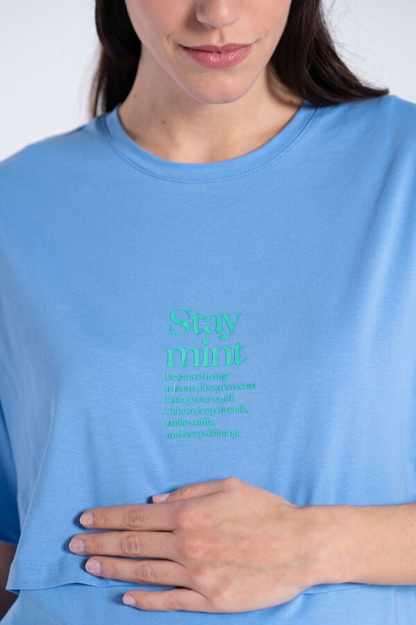 Ohma Camiseta premam&aacute; b&aacute;sica con frase azul