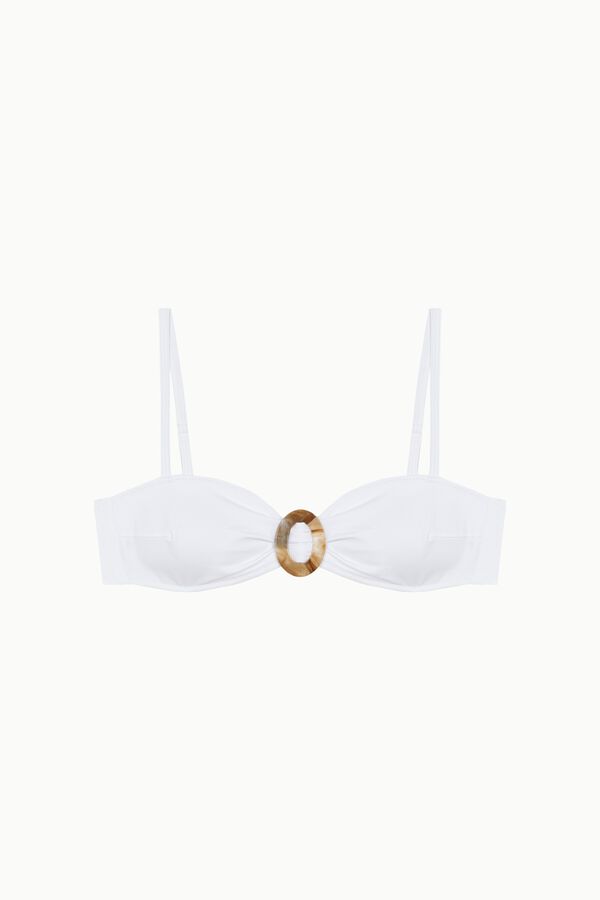 Cotton Sail Strap bandeau bikini top with buckle white