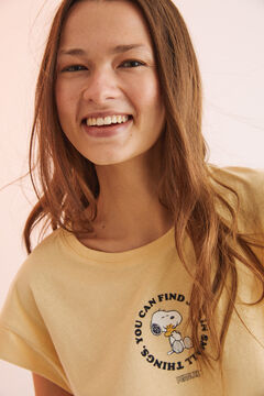 Womensecret Kurzarm-Shirt Baumwolle Snoopy Gelb mit Print