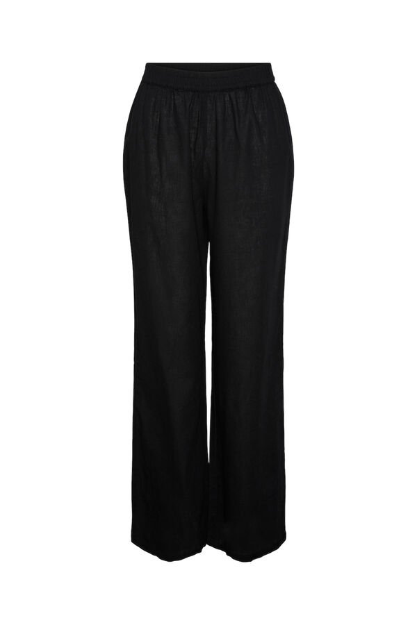 Womensecret Long cotton trousers with elasticated waist. Contain linen. fekete