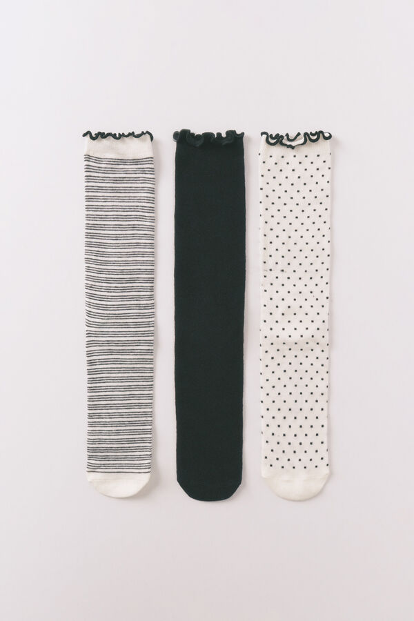 Women'secret Black and white long printed 3-pack socks printed