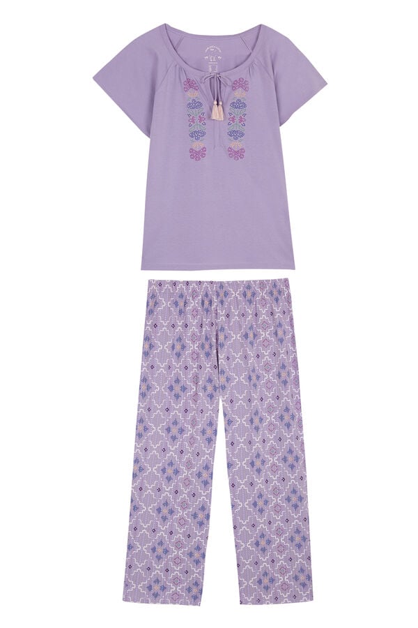 Womensecret Pijama 100% algodón Capri rombos morado/lila