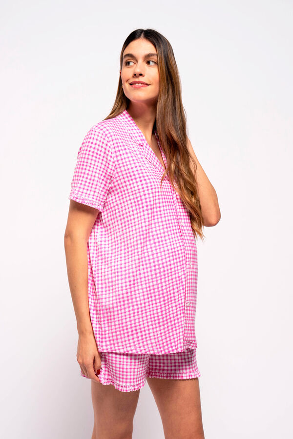 Womensecret Gingham print nursing pyjama suit set Fuksija