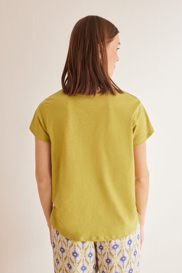 Womensecret Green slub 100% cotton T-shirt Kaki