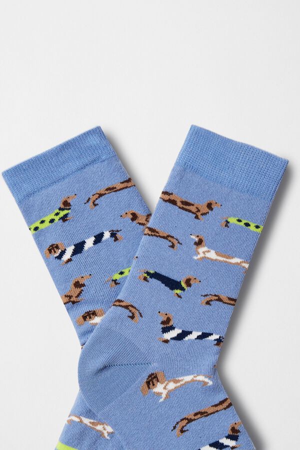 Besocks Calcetines midi perritos algod&oacute;n org&aacute;nico azul
