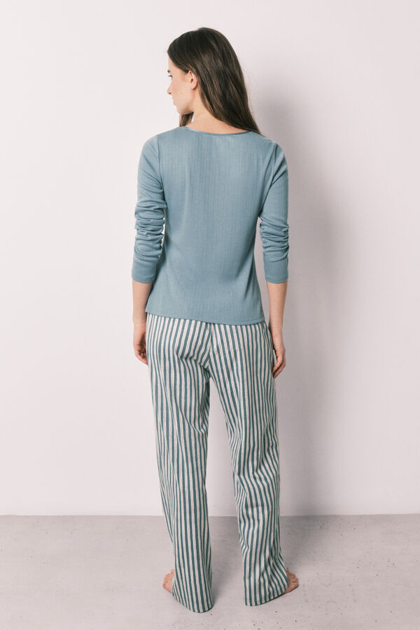 Women'secret Green striped long pyjamas blue