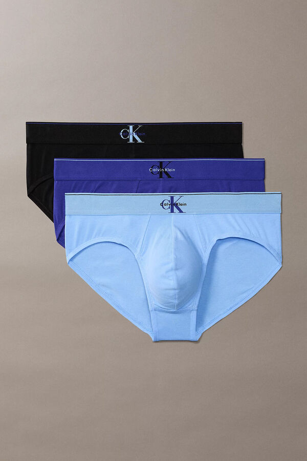 Calvin Klein Pack de 3 slips em algod&atilde;o com logo azul