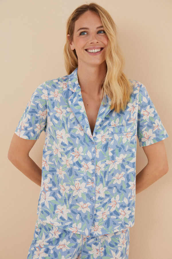 Womensecret Pyjama chemise imprimé tropical bleu