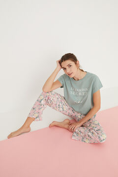 Womensecret Kurzarm-Shirt 100 % Baumwolle Grün Rosa