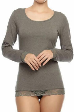 Womensecret T-shirt térmica de mulher com gola redonda e manga comprida cinzento