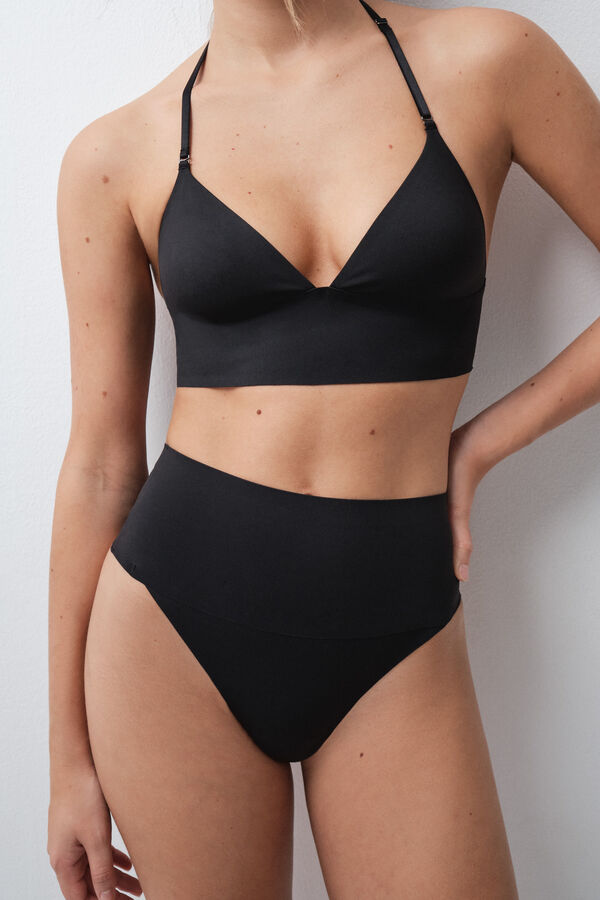 Women'secret Black high-waisted glitter thong black