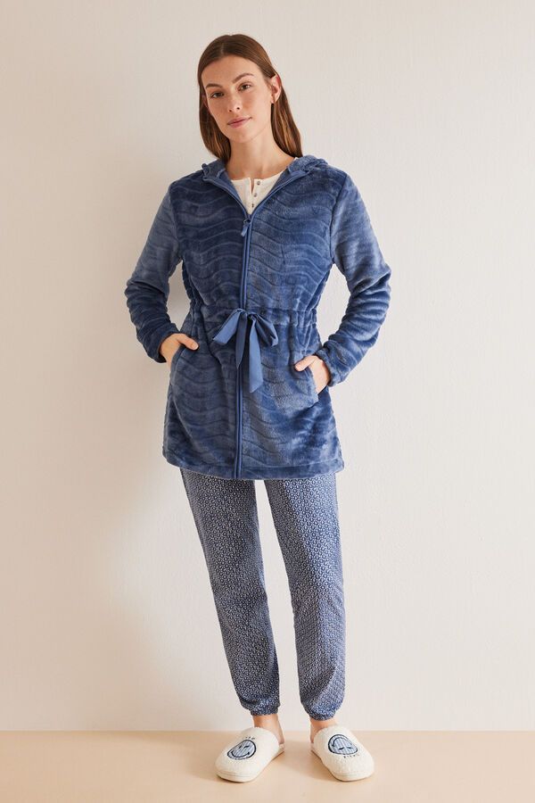 Womensecret Blue fleece zip-up robe blue