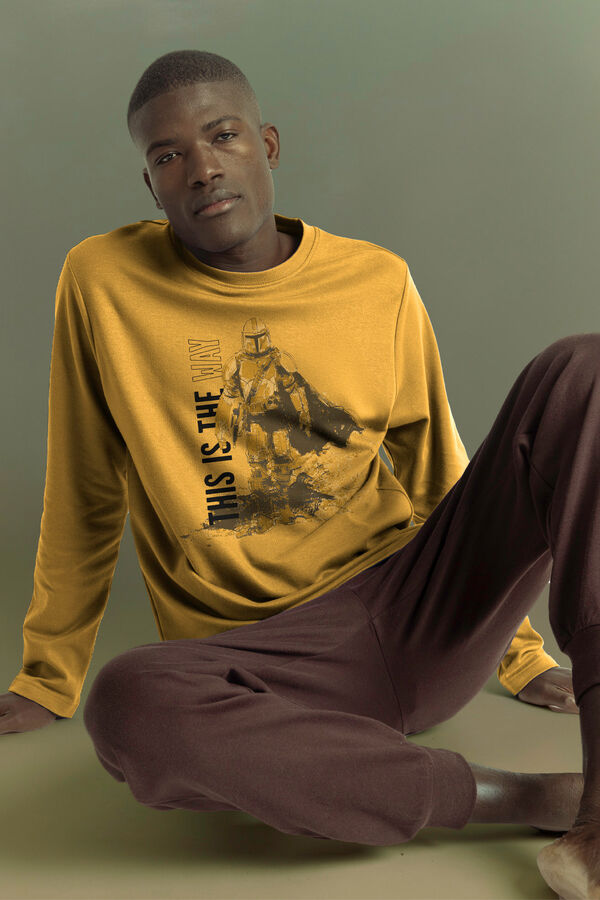 Admas Pijama largo Mandalorian 100% algod&oacute;n para hombre amarillo