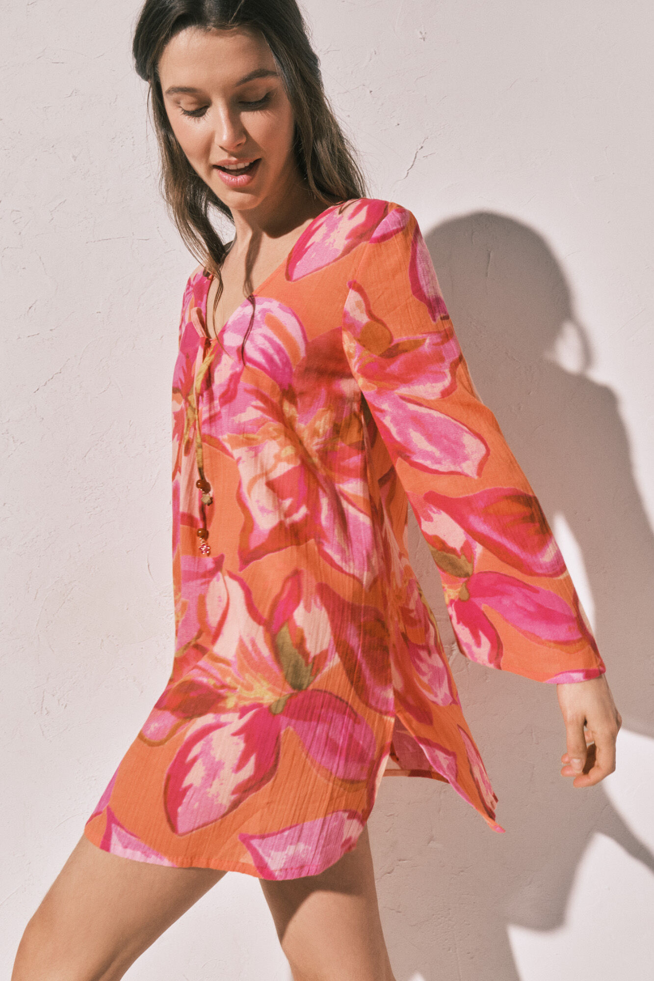 Women'secret Printed maxi floral short tunic dress