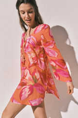 Women'secret Robe tunique courte imprim&eacute;e maxi florale imprim&eacute;