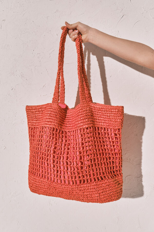 Women'secret Natural raffia large tote bag red